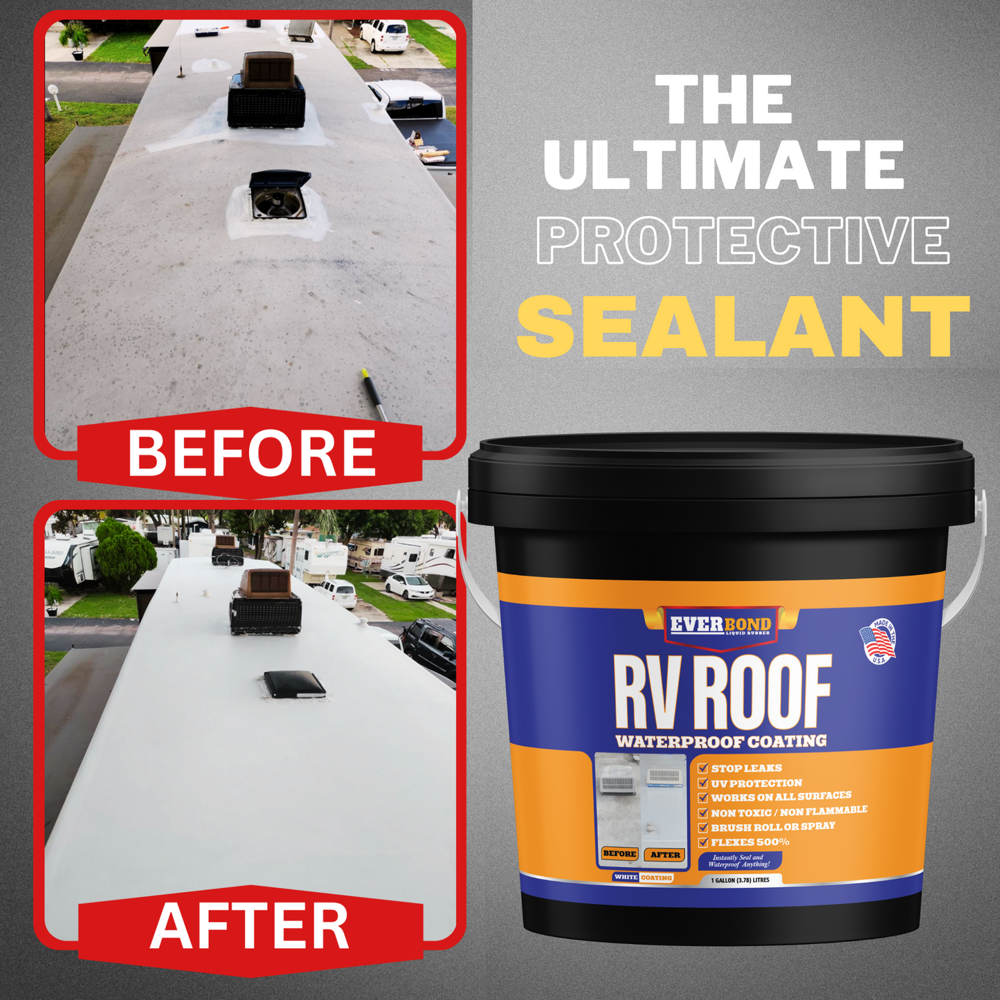 EverBond RV Roof Waterproof Coatings - RV Roof Sealant - Solar Reflective Sealant, for Trailers, Campers, Roof Repairs, and Leak Repairs. Easy to Apply Titanium White 4.75 Gallon Pail